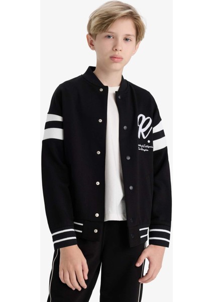 Erkek Çocuk Okul Kolej Yaka Baskılı Bomber Ceket