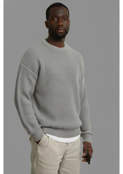 Erkek Oversize Kesim Bisiklet Yaka Örme Triko Kazak