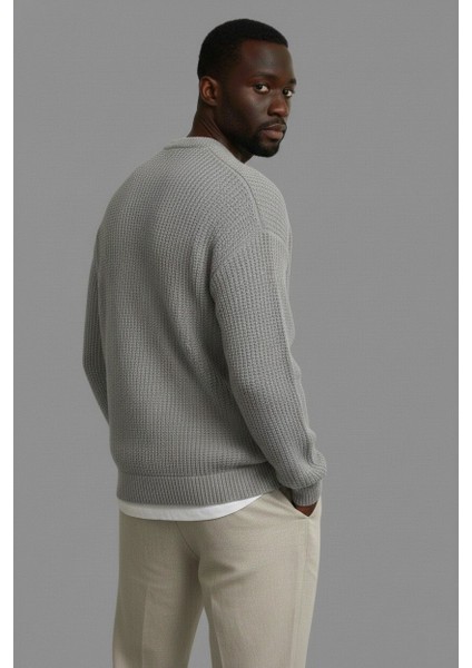 Erkek Oversize Kesim Bisiklet Yaka Örme Triko Kazak fiyatları