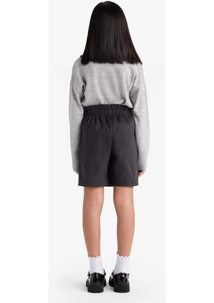 Kız Çocuk Okul Beli Lastikli Gabardin Şort Etek