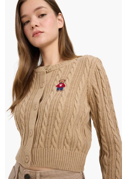 Regular Fit Bisiklet Yaka Düğmeli Triko Hırka E8237AX25WN