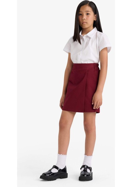 Kız Çocuk Okul Beli Lastikli Gabardin Şort Etek