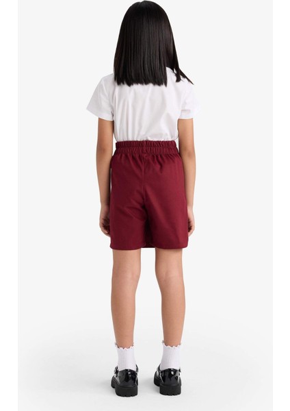 Kız Çocuk Okul Beli Lastikli Gabardin Şort Etek