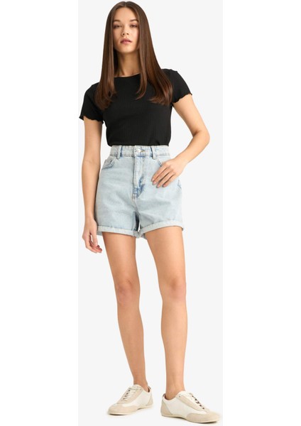 Fitted Bisiklet Yaka Basic Düz Kısa Kollu Beyaz Tişört F3486AXNS