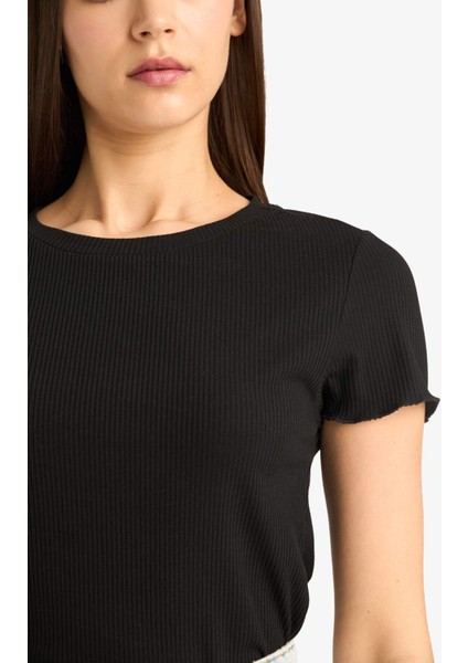 Fitted Bisiklet Yaka Basic Düz Kısa Kollu Beyaz Tişört F3486AXNS