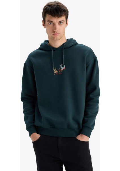 Rick and Morty Boxy Fit Kapüşonlu Sırt Baskılı Sweatshirt F2247AX25WN