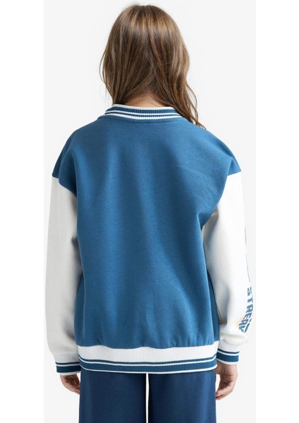 Kız Çocuk Kolej Yaka Baskılı Bomber Ceket