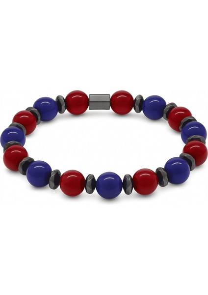 Küre Kesim Bordo Mavi Jade Doğaltaş Kadın Taraftar Bileklik M2