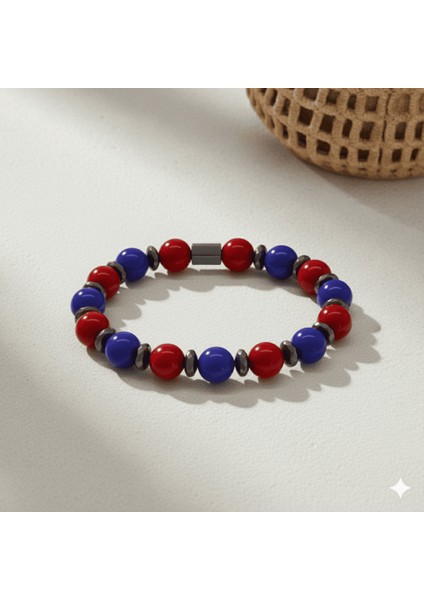 Küre Kesim Bordo Mavi Jade Doğaltaş Kadın Taraftar Bileklik M2 fırsatları