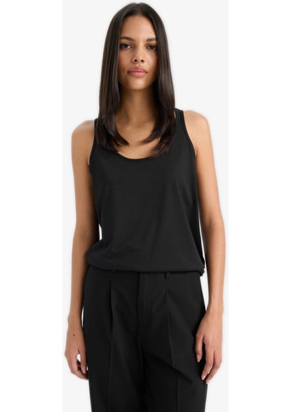 Regular Fit Basic Düz Yuvarlak Yaka Siyah Atlet F3618AX25SM