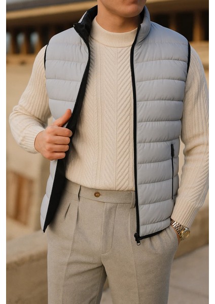 Erkek Kışlık Comfort Kolsuz Astarlı Gri Şişme Yelek