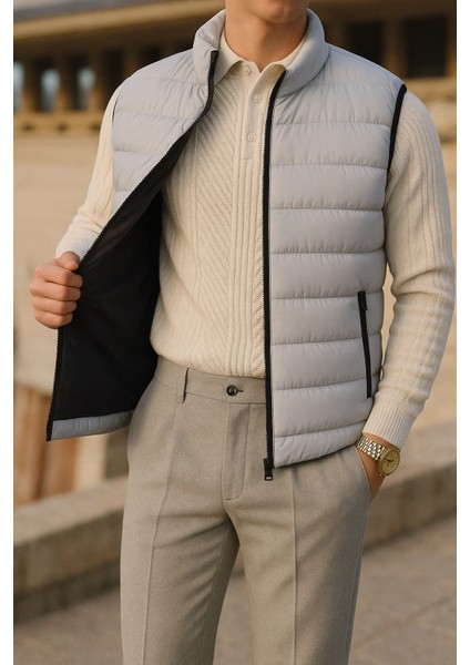 Erkek Kışlık Comfort Kolsuz Astarlı Gri Şişme Yelek fiyatları