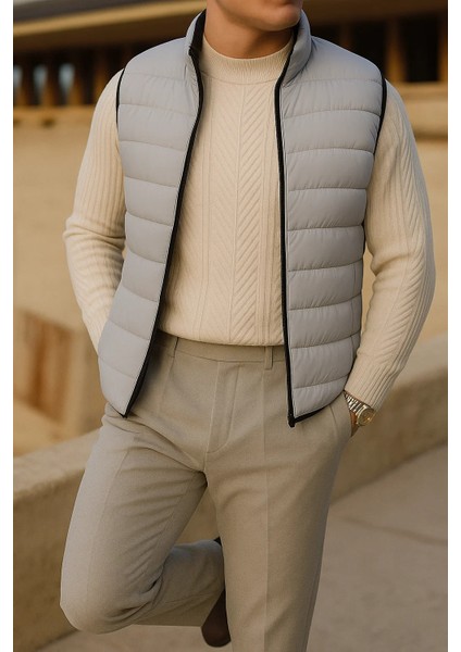 Erkek Kışlık Comfort Kolsuz Astarlı Gri Şişme Yelek modelleri