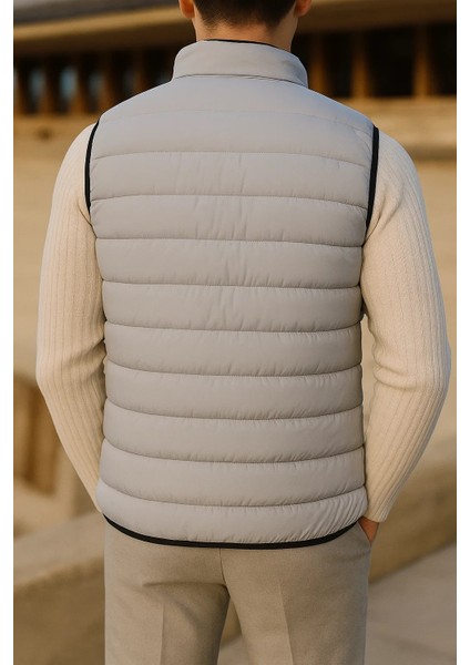 Erkek Kışlık Comfort Kolsuz Astarlı Gri Şişme Yelek