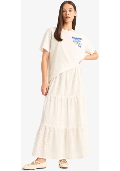 Oversize Geniş Kalıp Bisiklet Yaka Sırt Baskılı Kısa Kollu Tişört