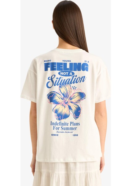 Oversize Geniş Kalıp Bisiklet Yaka Sırt Baskılı Kısa Kollu Tişört