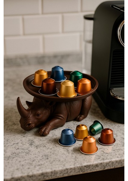Dekoratif Gergedan Sunumluk Çok Amaçlı Pratik Ev Gereçleri Kahve (Vegan Üretim)