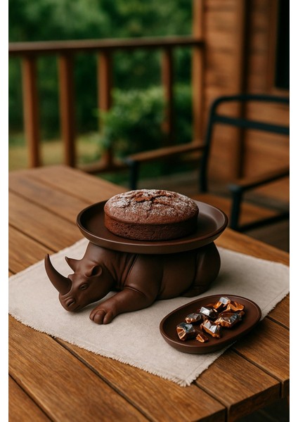 Dekoratif Gergedan Sunumluk Çok Amaçlı Pratik Ev Gereçleri Kahve (Vegan Üretim) fiyatları