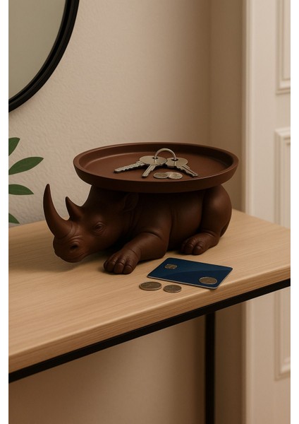 Dekoratif Gergedan Sunumluk Çok Amaçlı Pratik Ev Gereçleri Kahve (Vegan Üretim) modelleri