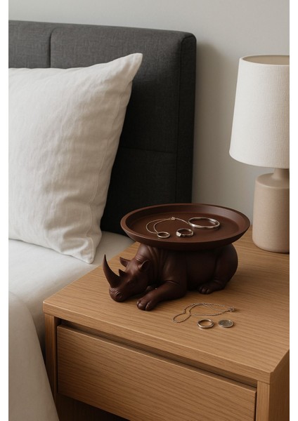 Dekoratif Gergedan Sunumluk Çok Amaçlı Pratik Ev Gereçleri Kahve (Vegan Üretim) indirimleri