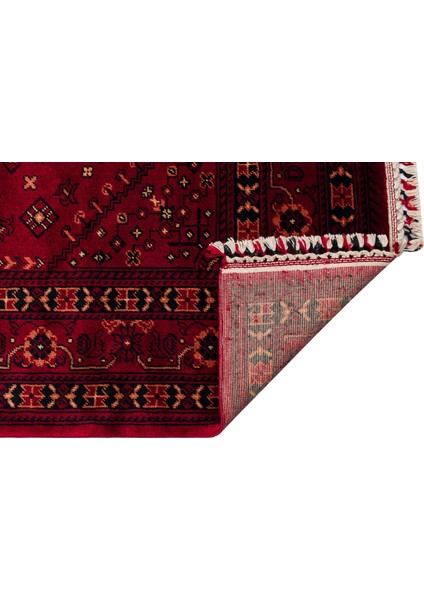 Historic 961 Red Afgan Desenli El Emeği ile Özel Tezgahlarda Üretilen Tencel Uşak Halısı fırsatları