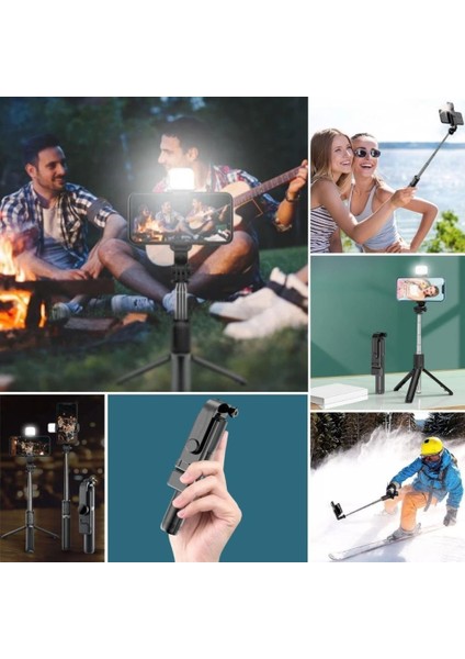 Kendiliğinden Işıklı Masaüstü Tripod Olabilen Telefon Tutuculu Kablosuz Kumandalı Selfie Çubuğu modelleri