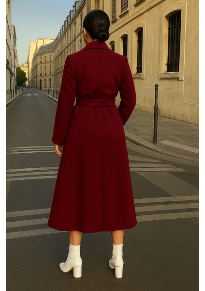 Kadın Trend Basic Uzun Kruvaze Bordo Kaşe Kaban indirimleri