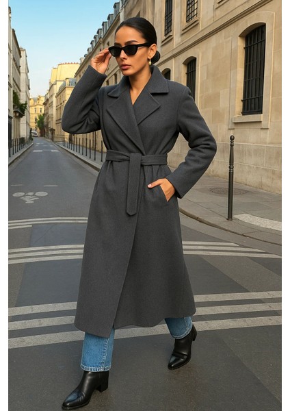 Kadın Trend Basic Uzun Kruvaze Füme Kaşe Kaban fiyatları