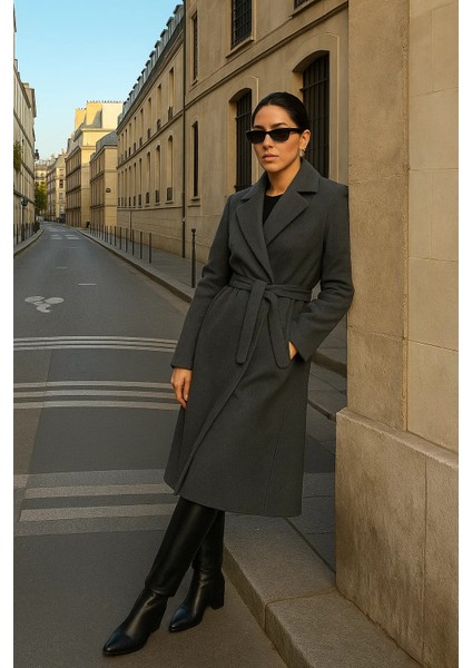 Kadın Trend Basic Uzun Kruvaze Füme Kaşe Kaban fırsatları