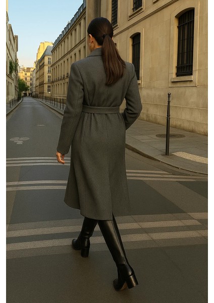 Kadın Trend Basic Uzun Kruvaze Füme Kaşe Kaban indirimleri