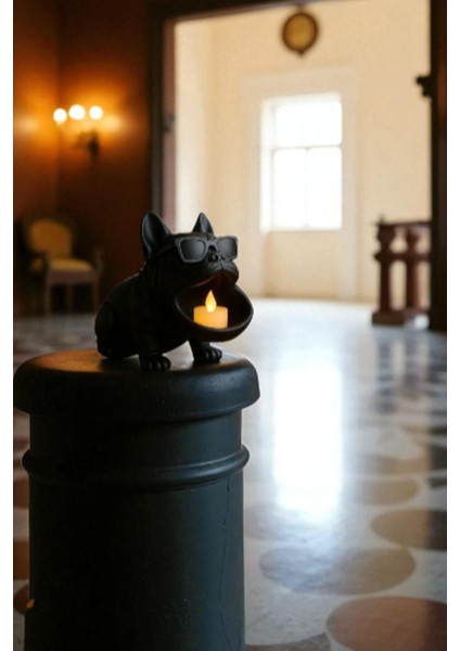 Dekoratif Bulldog Figürlü Mumluk ve Organizer Biblo – Masaüstü Düzenleyici, Anahtarlık