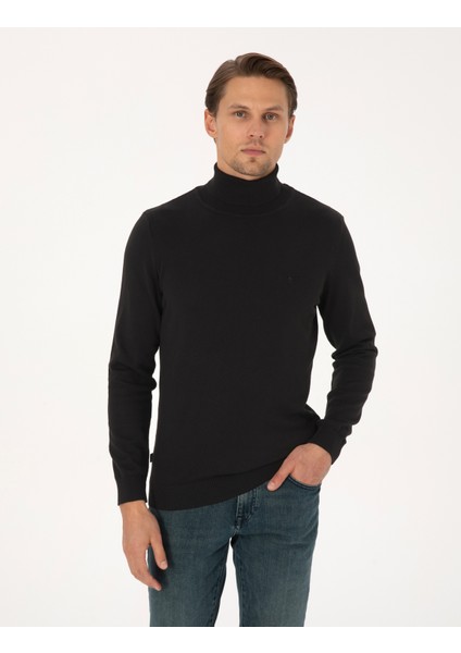 Erkek Siyah Slim Fit Balıkçı Yaka Basic Triko Kazak 50315490-VR046