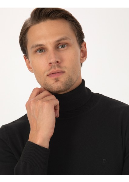 Erkek Siyah Slim Fit Balıkçı Yaka Basic Triko Kazak 50315490-VR046 fiyatları