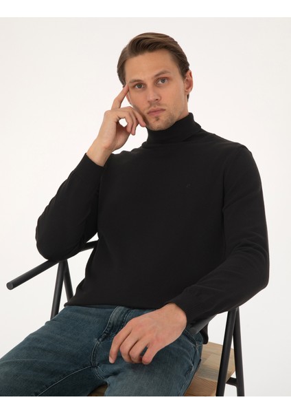 Erkek Siyah Slim Fit Balıkçı Yaka Basic Triko Kazak 50315490-VR046 modelleri