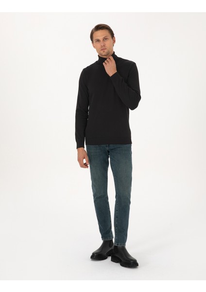 Erkek Siyah Slim Fit Balıkçı Yaka Basic Triko Kazak 50315490-VR046 fırsatları