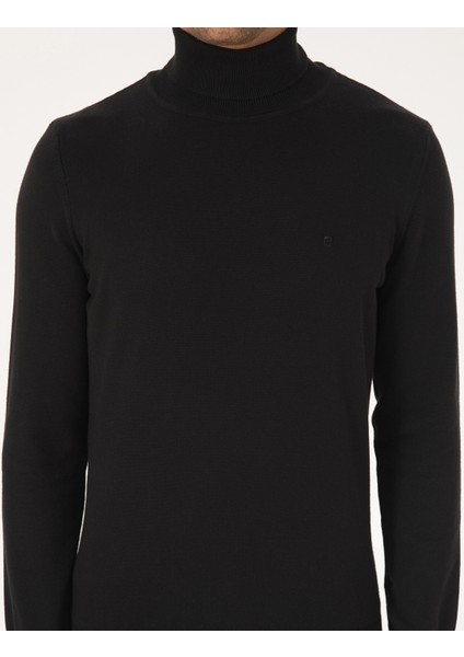 Erkek Siyah Slim Fit Balıkçı Yaka Basic Triko Kazak 50315490-VR046