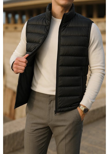 Erkek Kışlık Comfort Kolsuz Astarlı Siyah Şişme Yelek