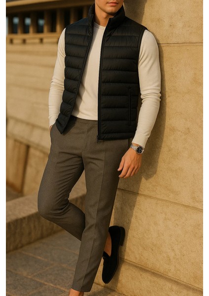Erkek Kışlık Comfort Kolsuz Astarlı Siyah Şişme Yelek modelleri