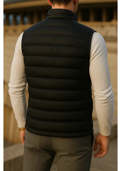 Erkek Kışlık Comfort Kolsuz Astarlı Siyah Şişme Yelek