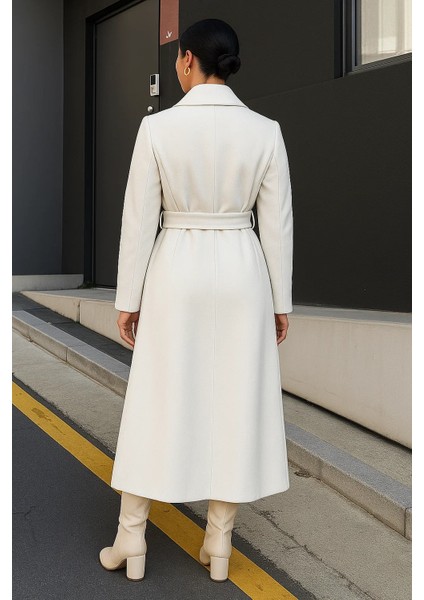 Kadın Kruvaze Premium Basic Uzun Beyaz Kaşe Kaban indirimleri