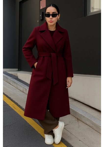 Kadın Kruvaze Premium Basic Uzun Bordo Kaşe Kaban fırsatları
