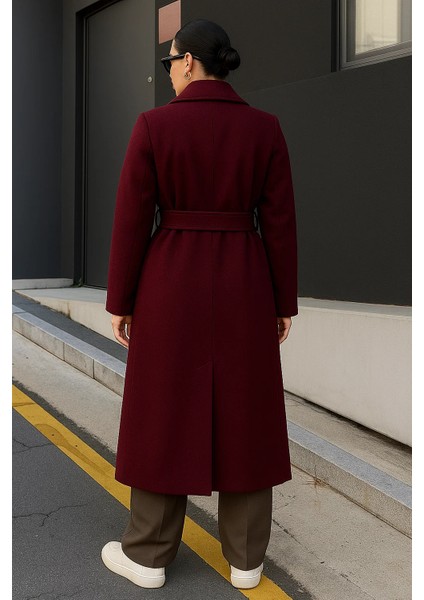 Kadın Kruvaze Premium Basic Uzun Bordo Kaşe Kaban indirimleri