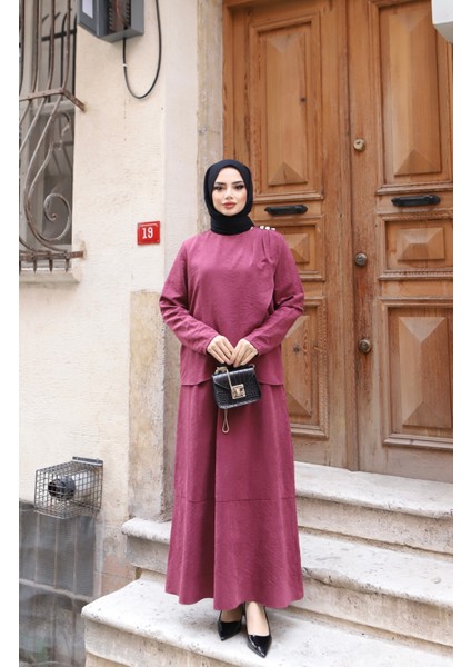 Omuzdan Pileli Ipek Süet Elbise