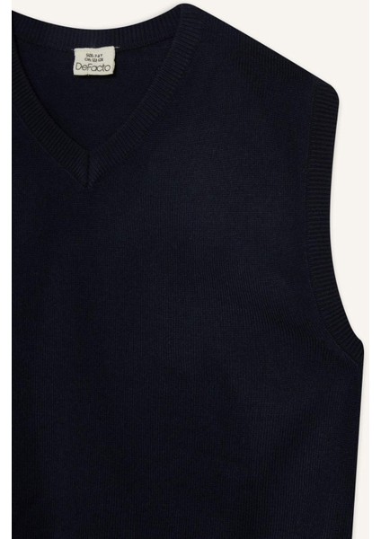 Erkek Çocuk V Yaka Basic Düz Triko Okul Süveteri