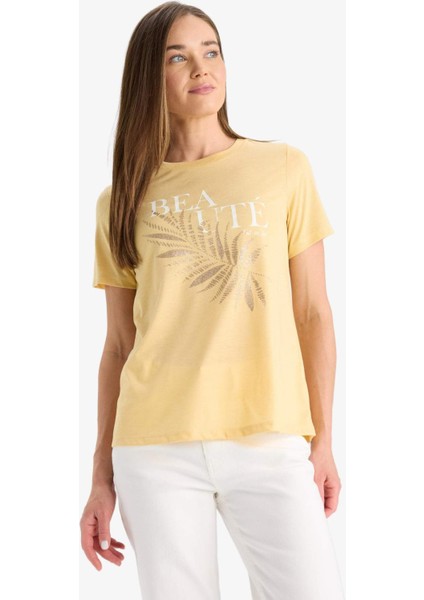 Regular Fit Bisiklet Yaka Baskılı Kısa Kollu Tişört F2782AX25HS