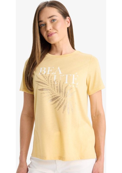 Regular Fit Bisiklet Yaka Baskılı Kısa Kollu Tişört F2782AX25HS