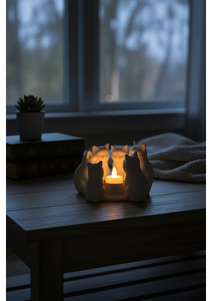 Dekoratif 6 Kedi Figürlü Yoga Meditasyon Mumluk Biblo Dinginlik Ritüel Masaüstü Ev Dekorasyon Objesi fiyatları