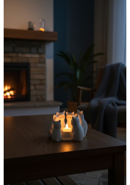 Dekoratif 6 Kedi Figürlü Yoga Meditasyon Mumluk Biblo Dinginlik Ritüel Masaüstü Ev Dekorasyon Objesi modelleri