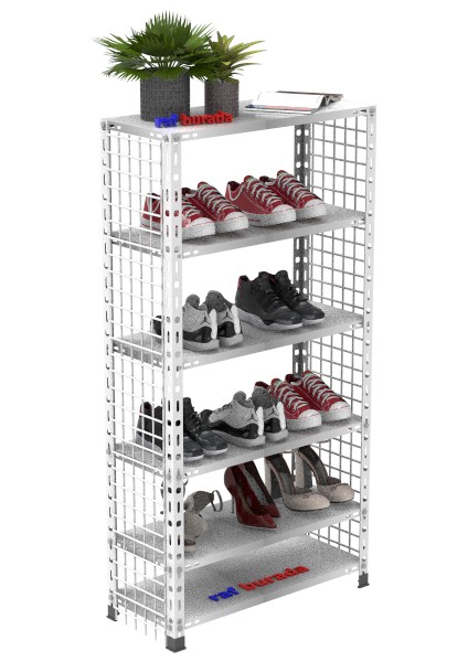 6 Katlı Renkli Tel Kafesli Çelik Ayakkabılık Rafı - BEYAZ-31X75X150 cm