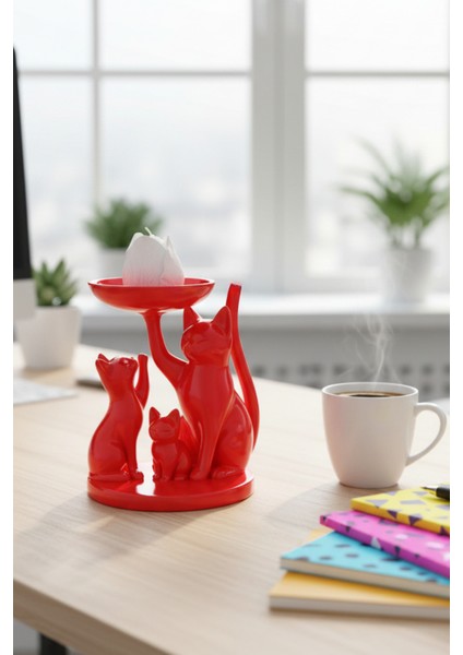 Dekoratif Kedi Biblo Anahtarlık Takı Standı Sunumluk Ev Hediyesi Siyah-Beyaz-Kırmızı modelleri